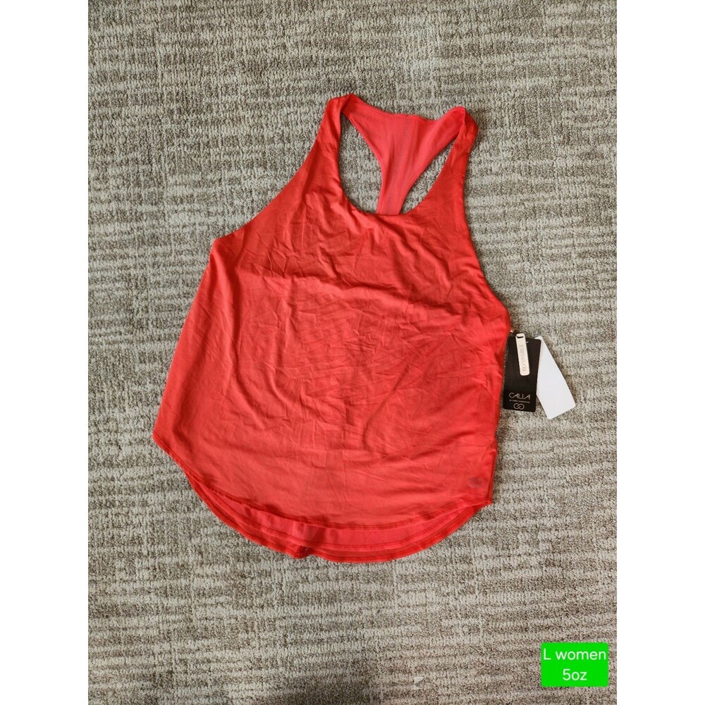CALIA Women's Reversible Latter Trim Athletic Tank Top red coral size L